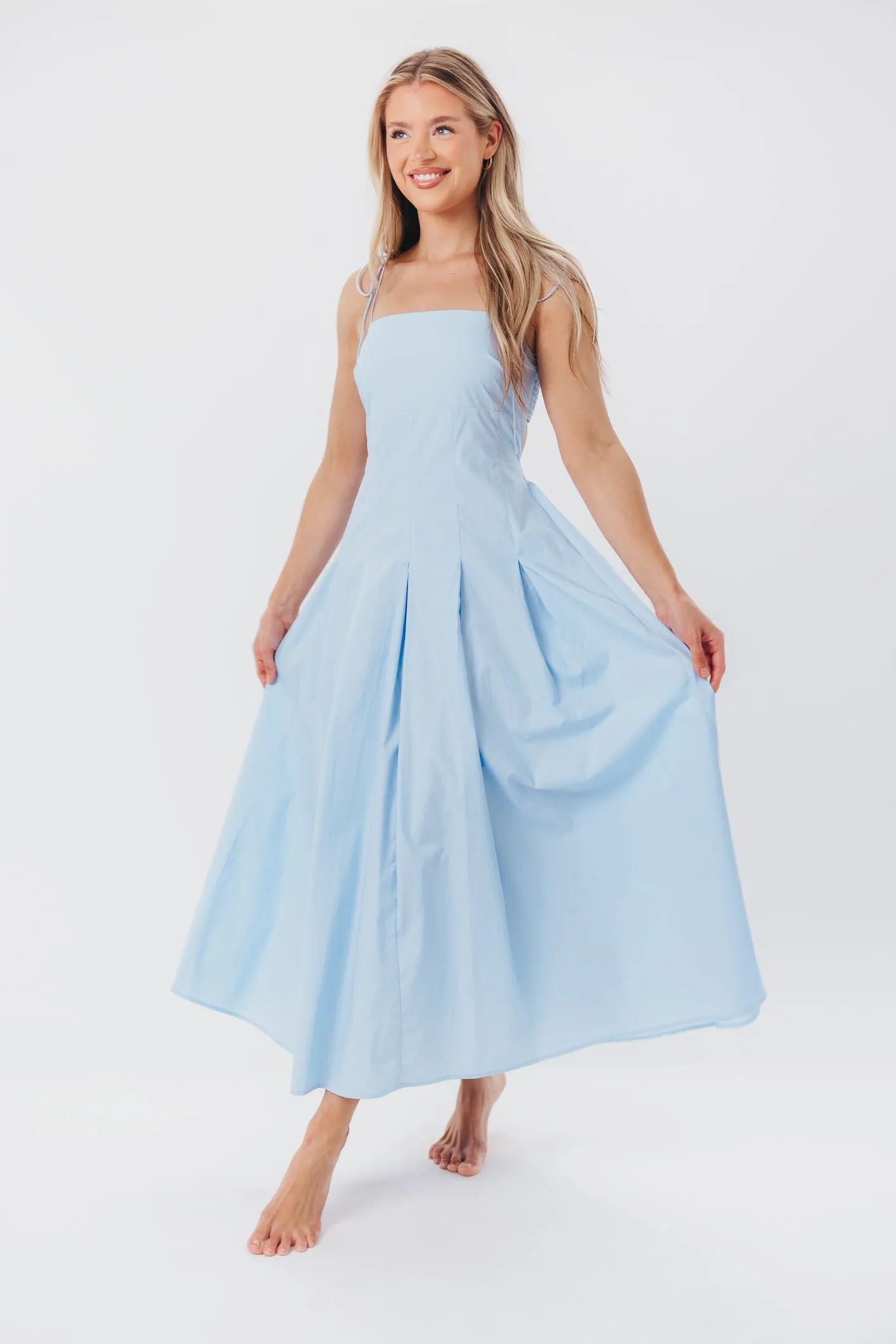 Jasmine Maxi Dress with Bandeau Neckline in Blue sold by Worth Collective