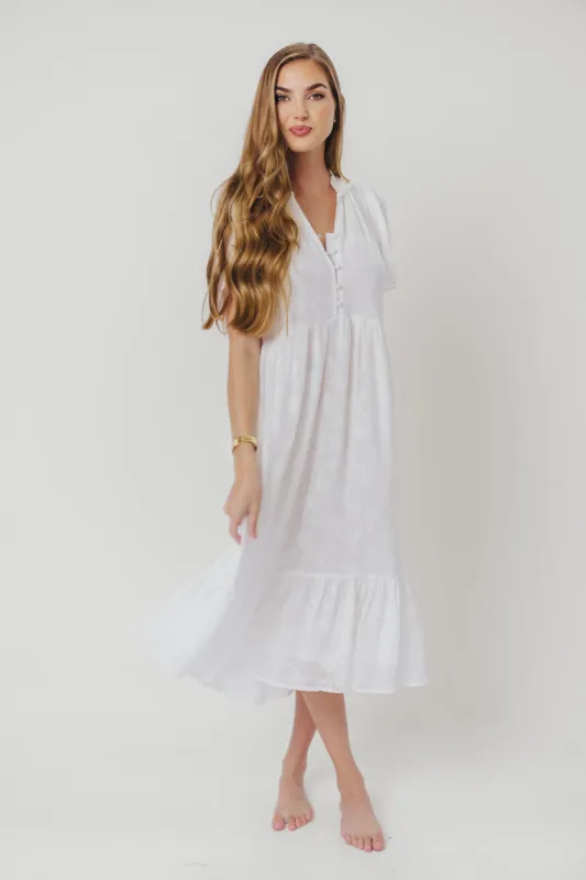 Katie Textured Midi Dress in Off-White sold by Worth Collective