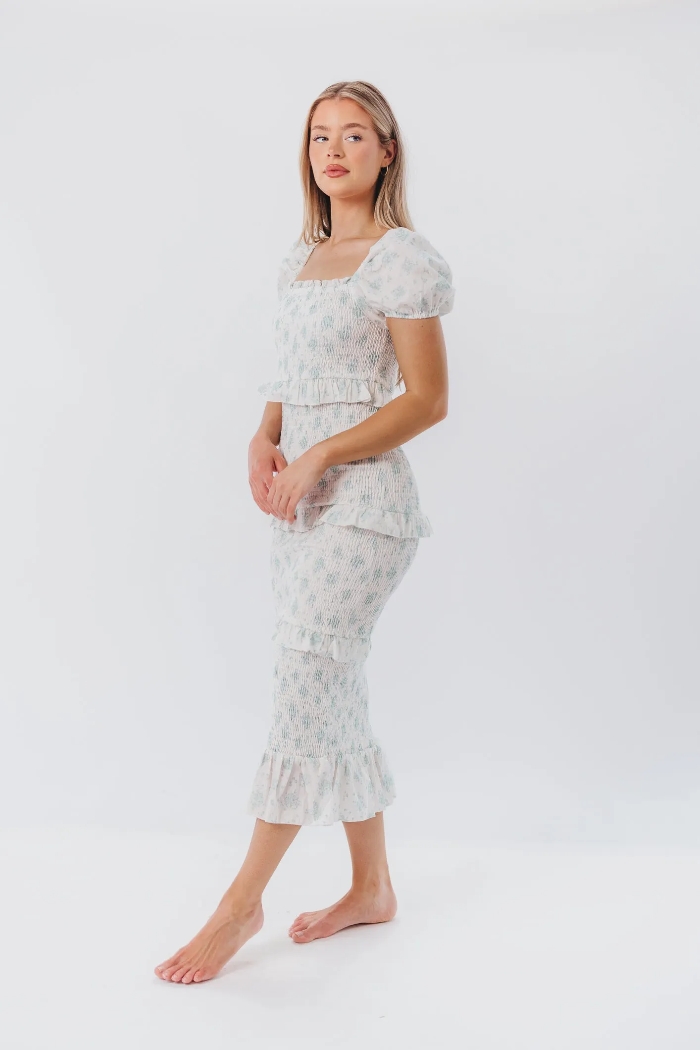 Ada Smocked Dress in Sage Floral - Bump Friendly & Inclusive Sizing (S-1XL) sold by Worth Collective product image thumbnail 3