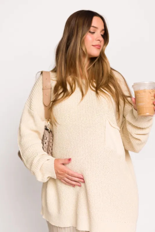 Mavey 100% Cotton Oversized Sweater with Pocket in Natural sold by Worth Collective