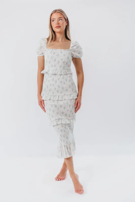 Ada Smocked Dress in Sage Floral - Bump Friendly & Inclusive Sizing (S-1XL) sold by Worth Collective