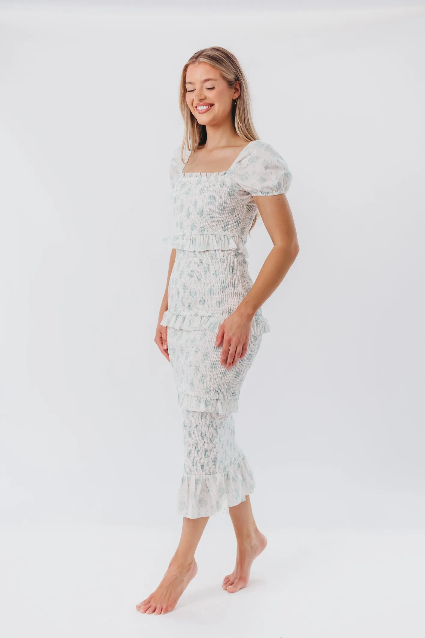 Ada Smocked Dress in Sage Floral - Bump Friendly & Inclusive Sizing (S-1XL) sold by Worth Collective product image thumbnail 5