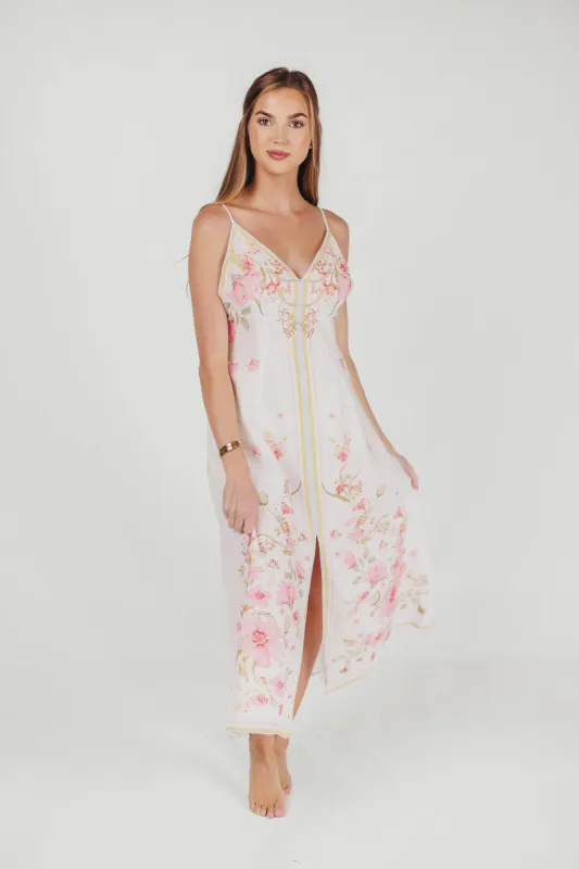 Josie Scarf Print Midi Dress in Pink sold by Worth Collective