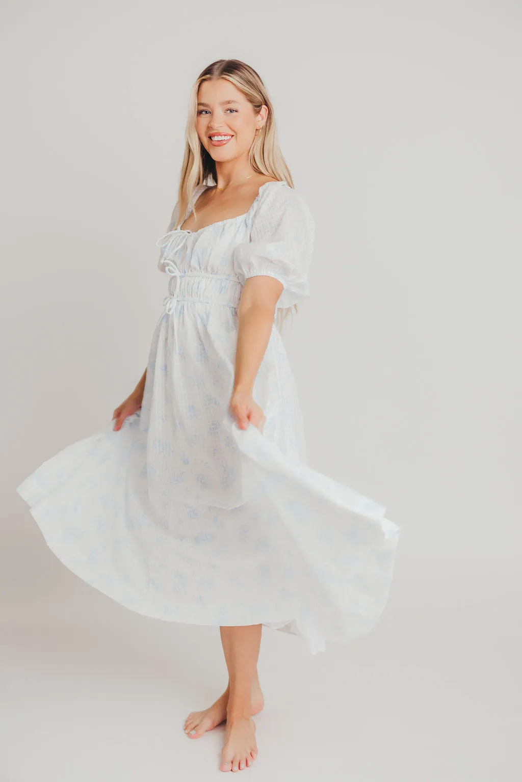 Edda Coastal Midi Dress in Light Blue - Bump Friendly & Inclusive Sizing (S-3XL) sold by Worth Collective product image thumbnail 3