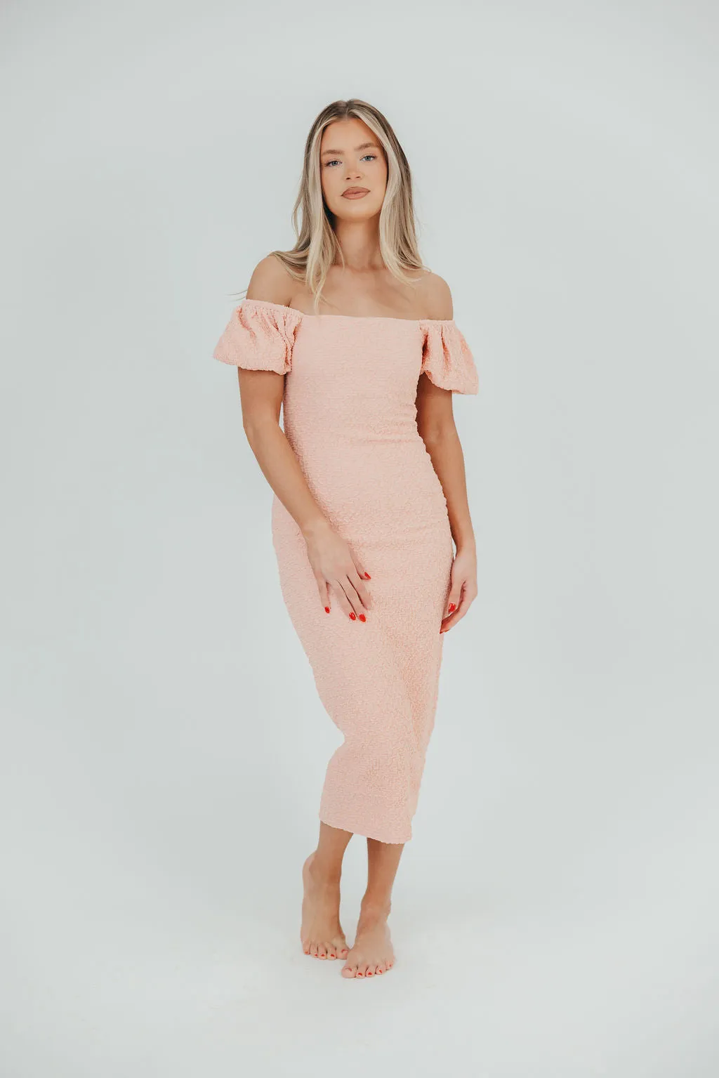 Mila Puffed Sleeve Midi Dress in Pink sold by Worth Collective product image thumbnail 4