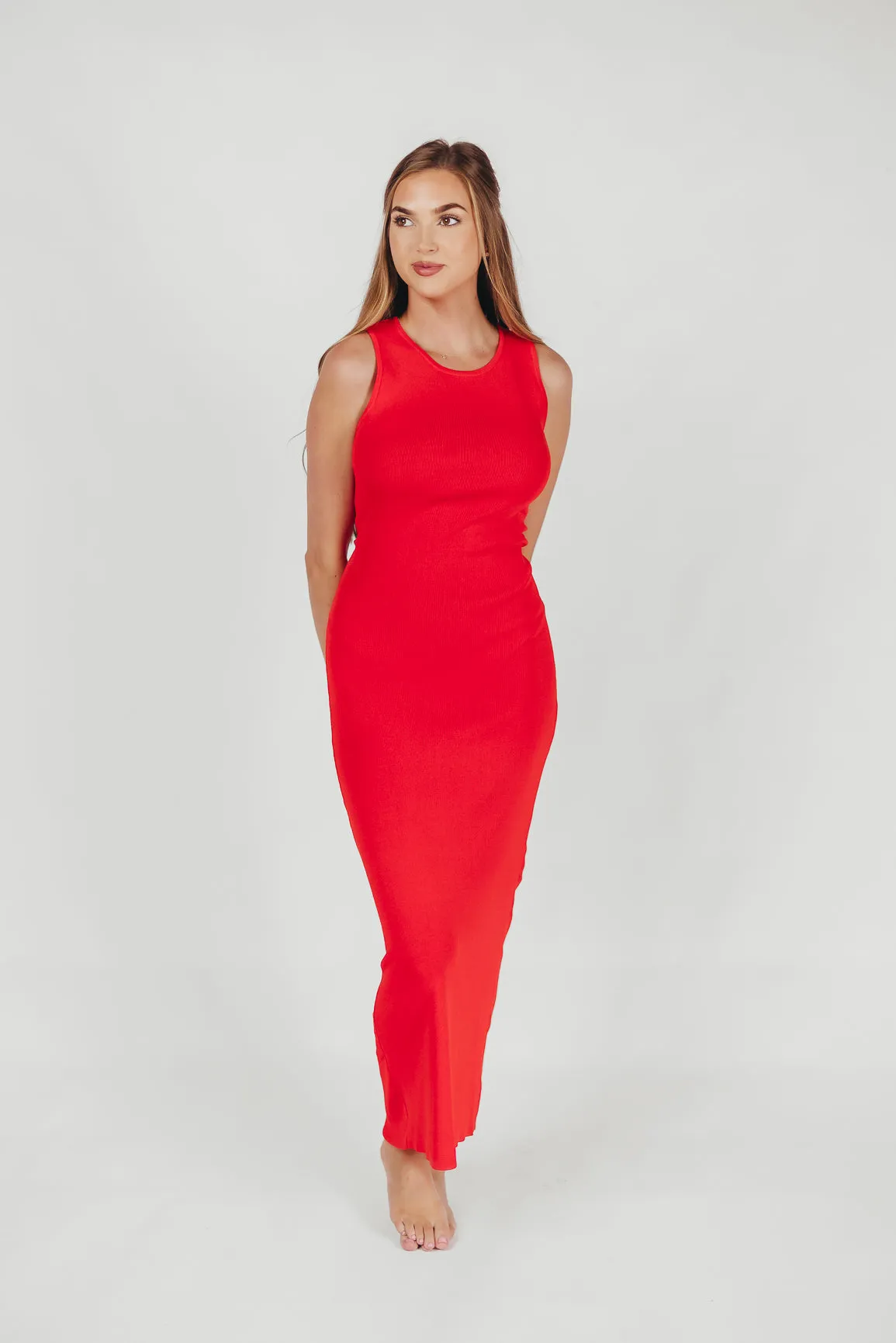 Giselle Sweater Knit Midi Dress with Cut-Out Back in Tomato Red sold by Worth Collective product image thumbnail 2