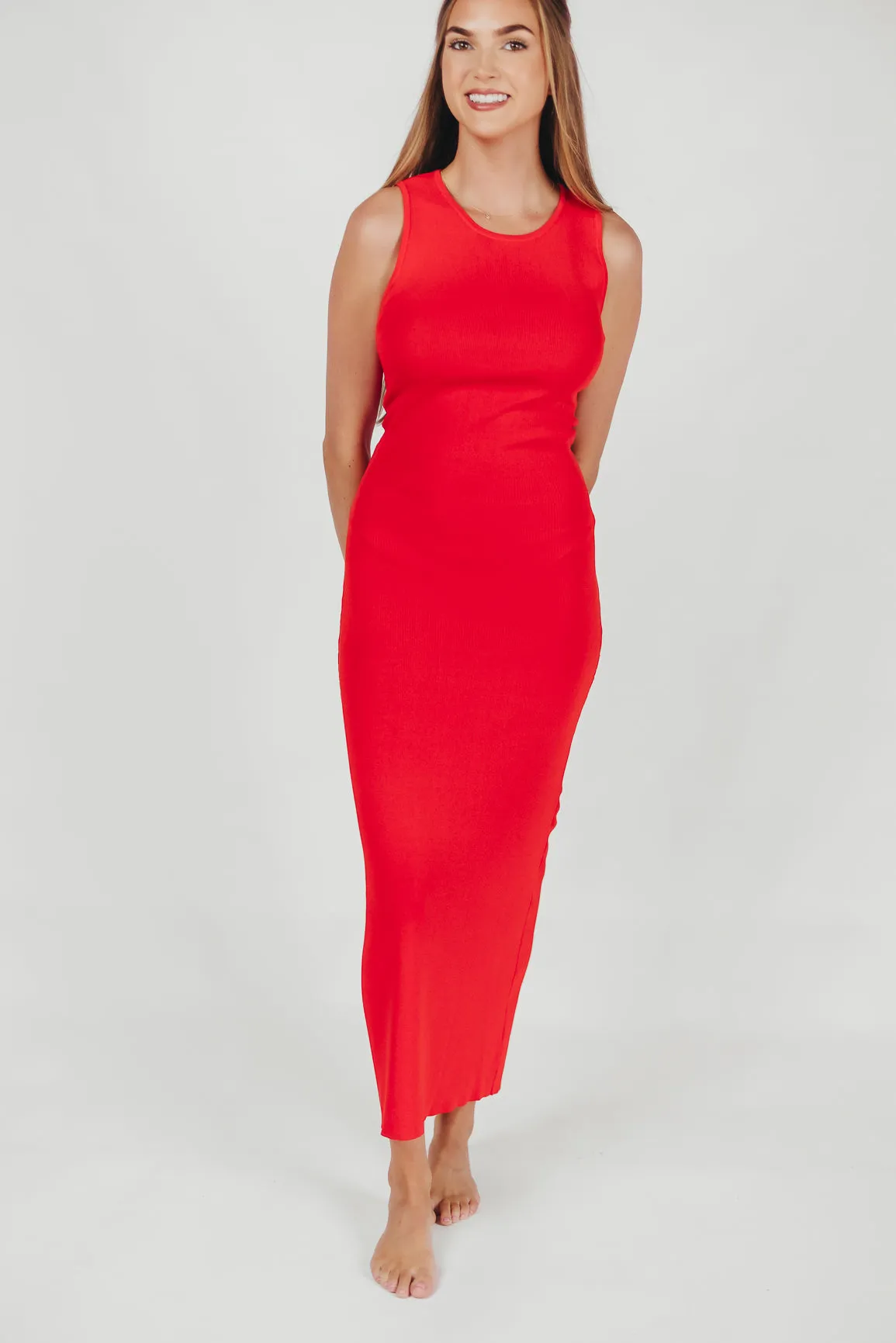 Giselle Sweater Knit Midi Dress with Cut-Out Back in Tomato Red sold by Worth Collective product image thumbnail 3