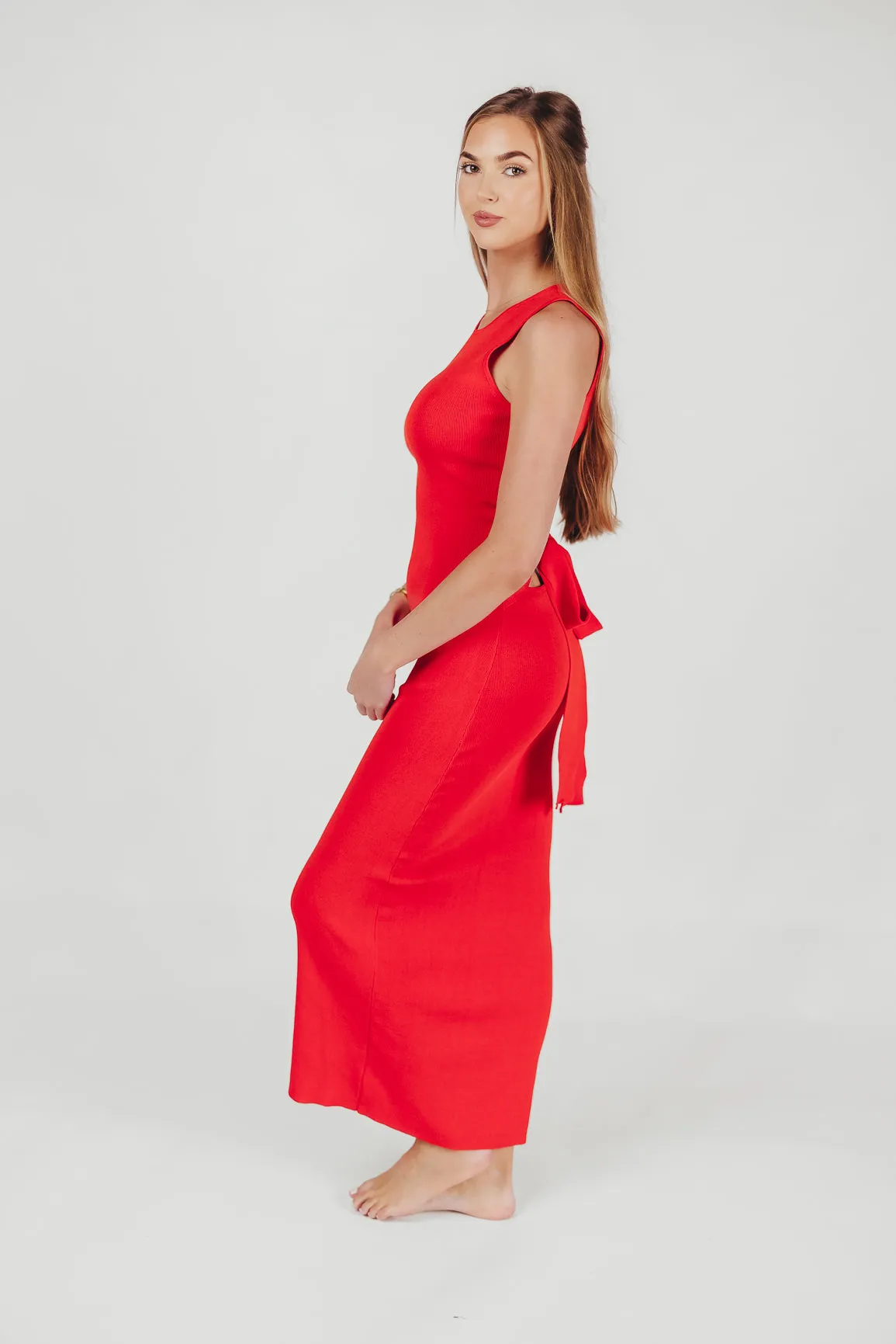 Giselle Sweater Knit Midi Dress with Cut-Out Back in Tomato Red sold by Worth Collective product image thumbnail 4