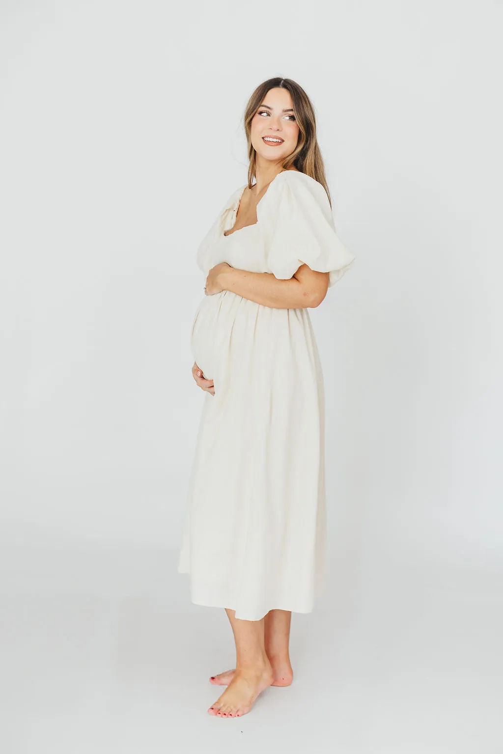 Hamilton Midi Dress in Ivory - Bump Friendly & Inclusive Sizing (S-2XL) sold by Worth Collective product image thumbnail 4