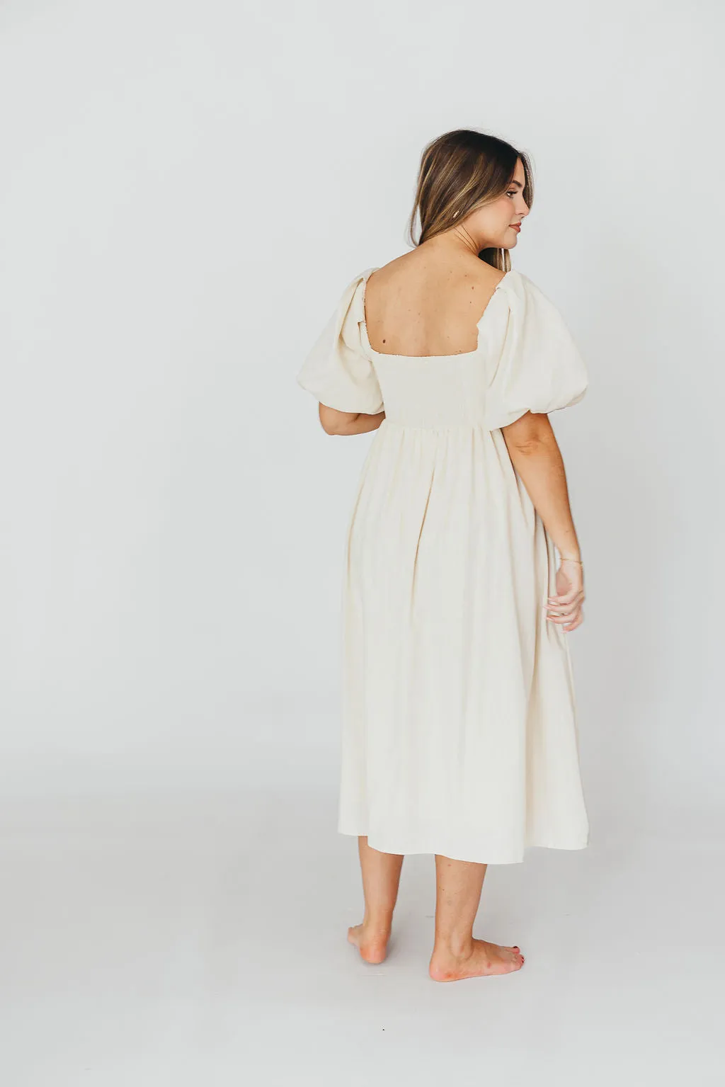 Hamilton Midi Dress in Ivory - Bump Friendly & Inclusive Sizing (S-2XL) sold by Worth Collective product image thumbnail 5