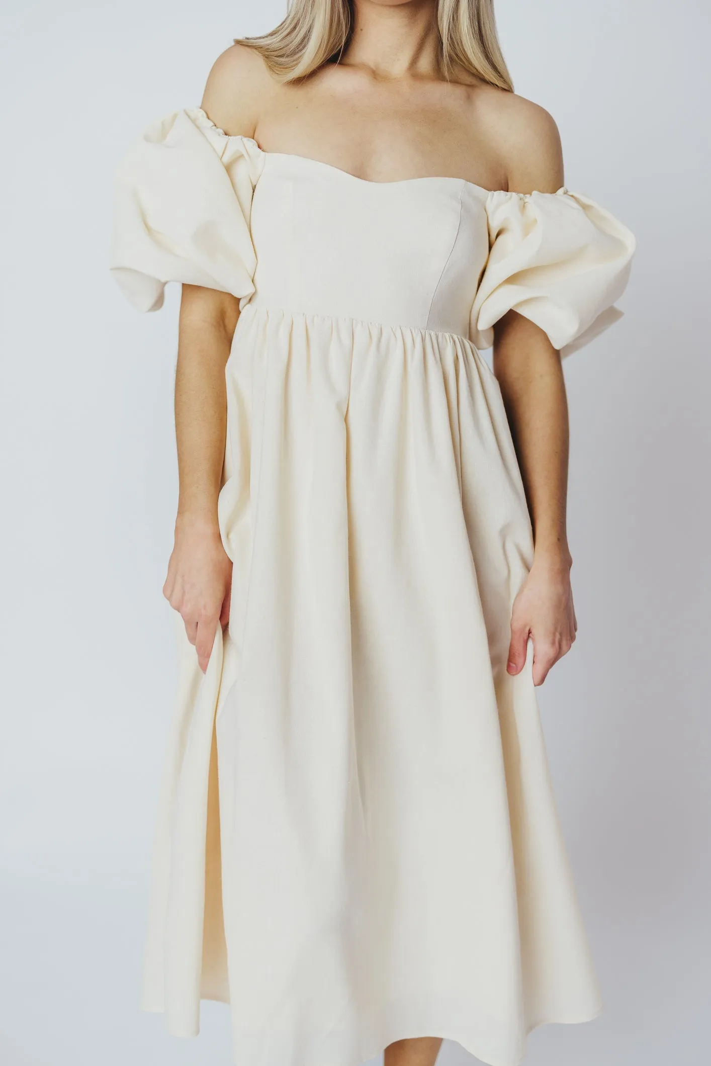 Hamilton Midi Dress in Ivory - Bump Friendly & Inclusive Sizing (S-2XL) sold by Worth Collective
