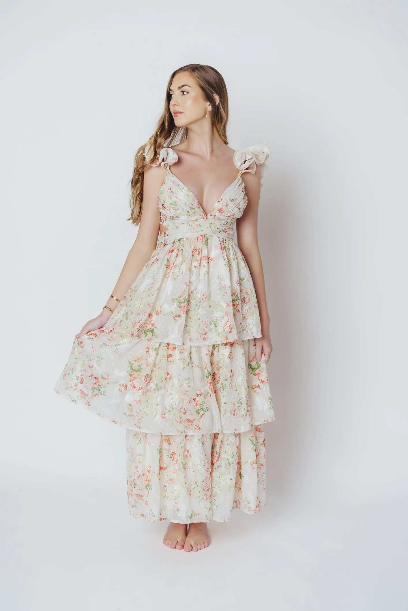 Ingrid Tiered Maxi Dress in Cream Multi Floral sold by Worth Collective product image thumbnail 3