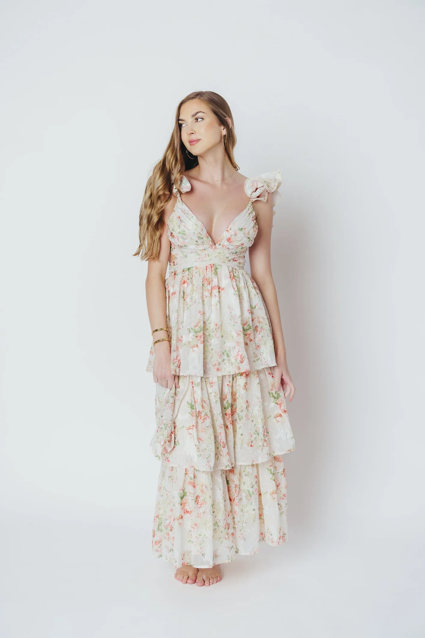 Ingrid Tiered Maxi Dress in Cream Multi Floral sold by Worth Collective product image thumbnail 2