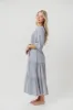 Taylor Linen-Blend Smocked Midi Dress with Tiered Skirt in Blue Fog - Inclusive Sizing sold by Worth Collective