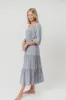 Taylor Linen-Blend Smocked Midi Dress with Tiered Skirt in Blue Fog - Inclusive Sizing sold by Worth Collective