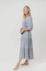 Taylor Linen-Blend Smocked Midi Dress with Tiered Skirt in Blue Fog - Inclusive Sizing sold by Worth Collective