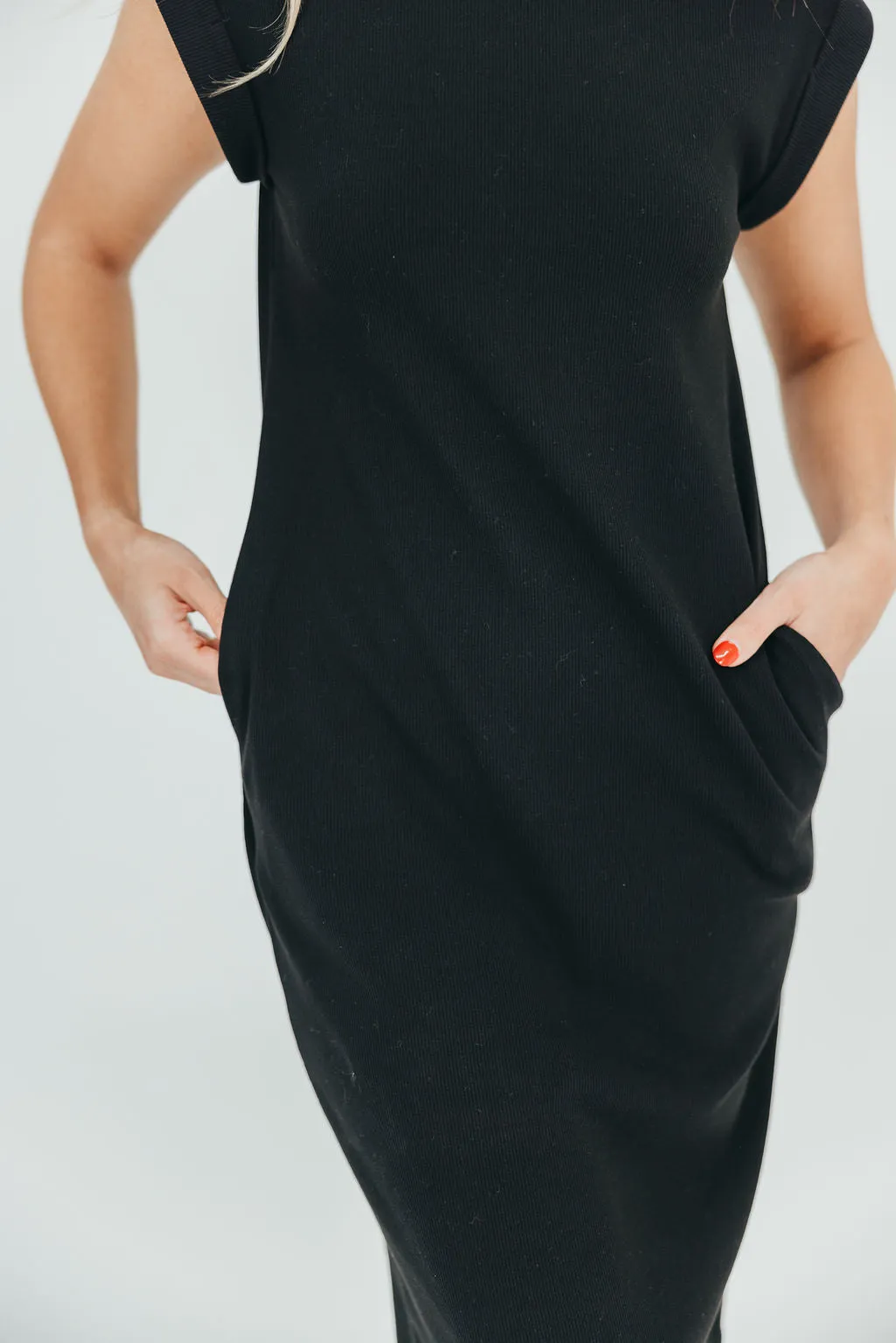 Adeline Mini Ribbed Knit Midi Dress in Black sold by Worth Collective product image thumbnail 3