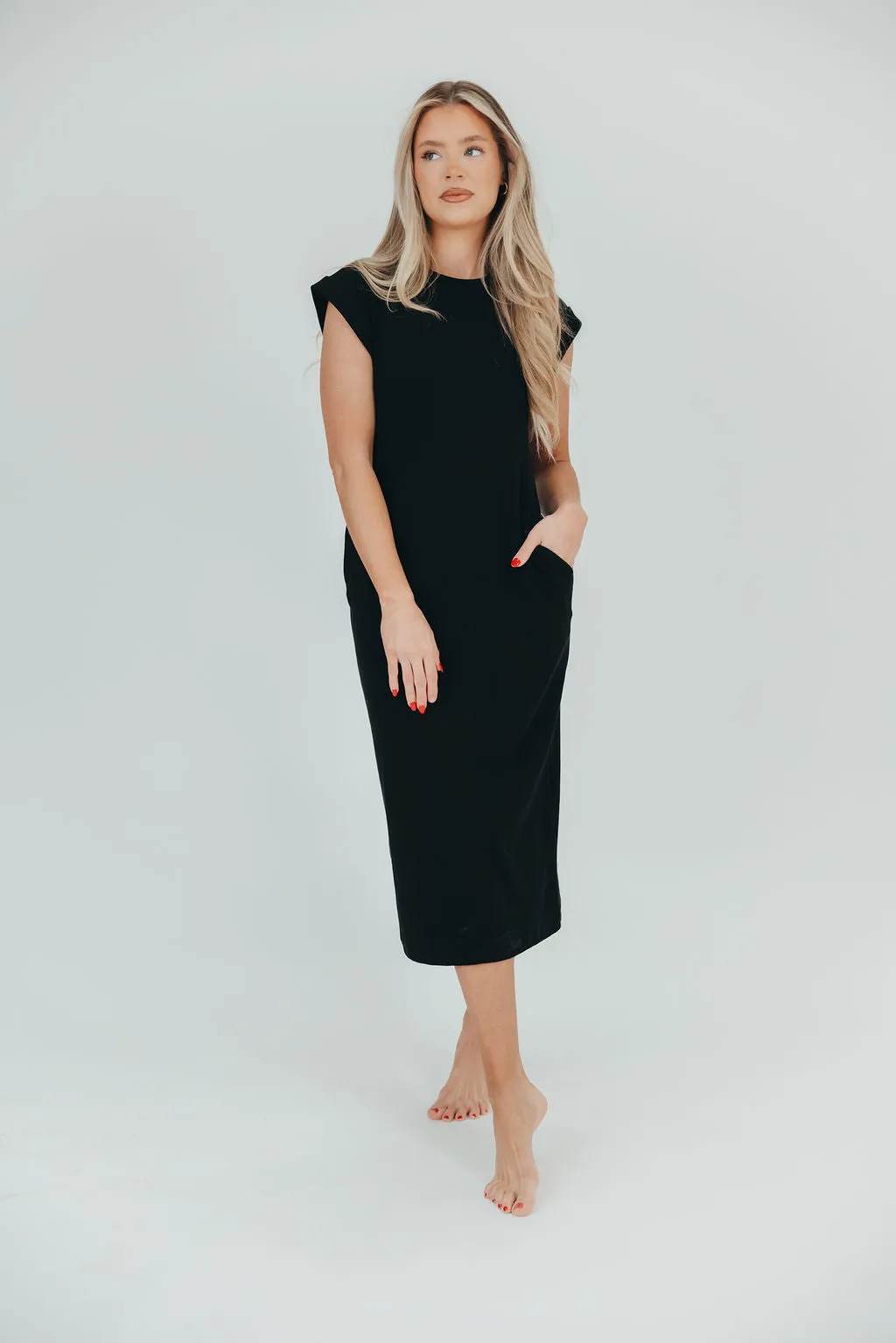 Adeline Mini Ribbed Knit Midi Dress in Black sold by Worth Collective product image thumbnail 4