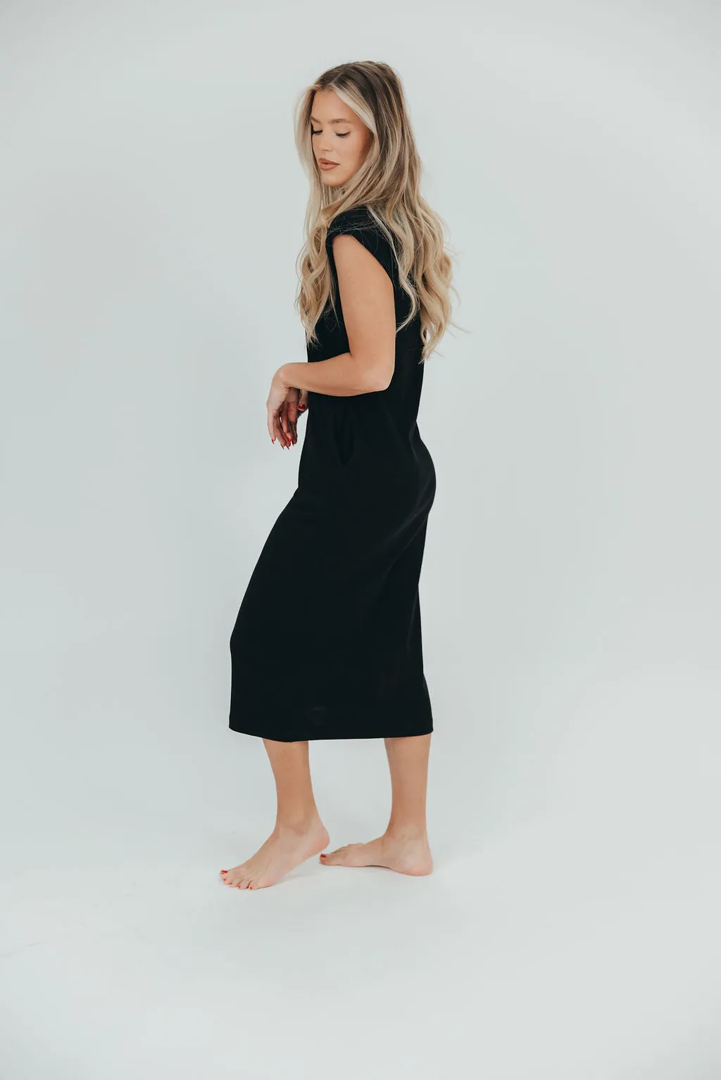 Adeline Mini Ribbed Knit Midi Dress in Black sold by Worth Collective product image thumbnail 5