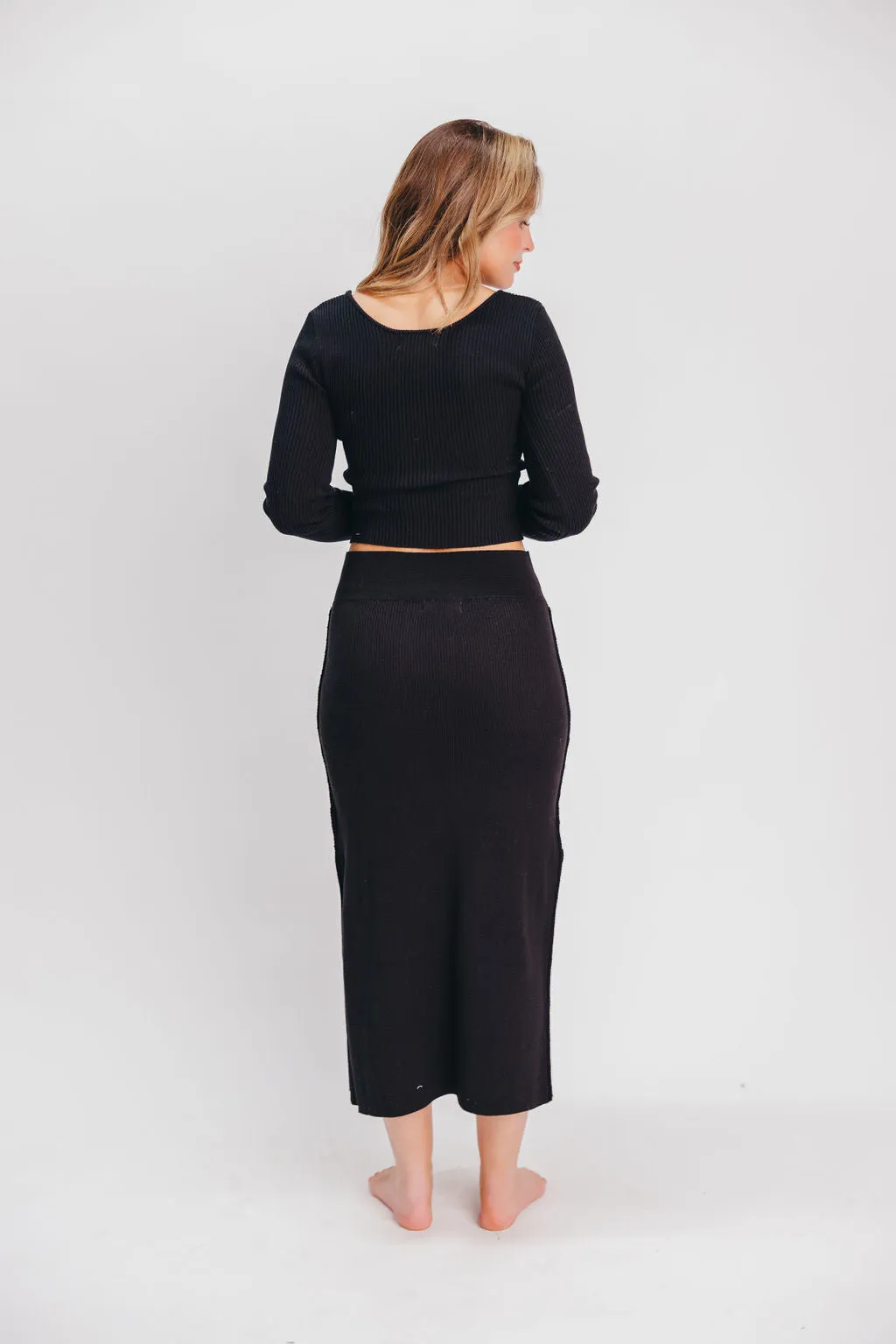 Julia Ribbed Midi Skirt in Black sold by Worth Collective product image thumbnail 4