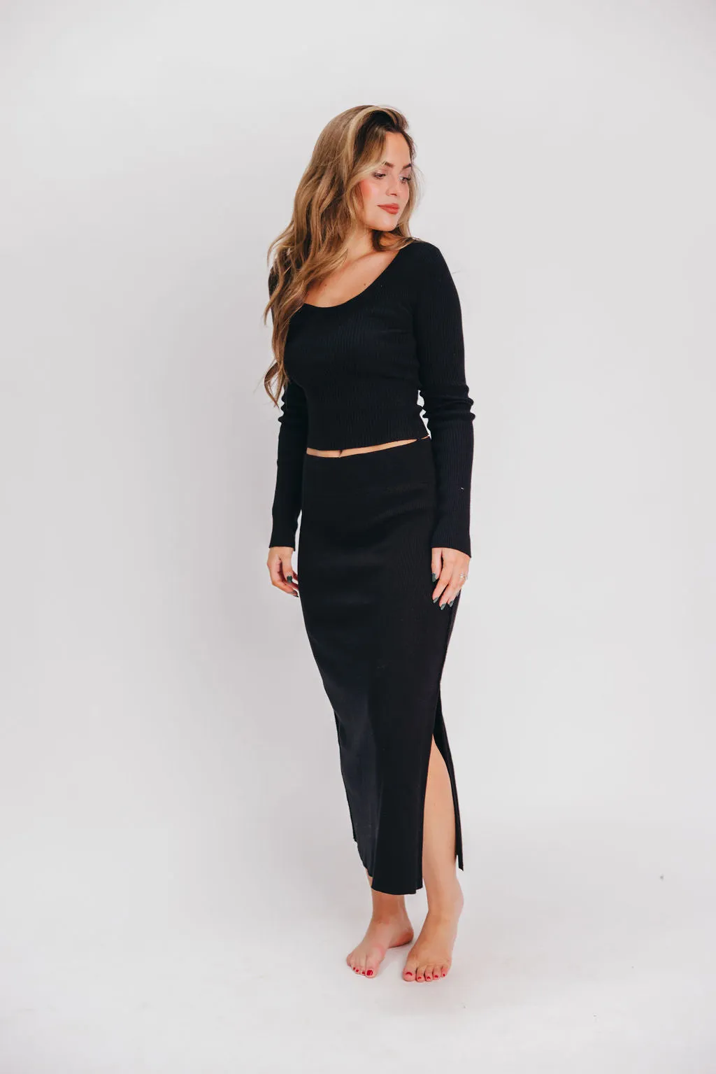 Julia Ribbed Midi Skirt in Black sold by Worth Collective product image thumbnail 2