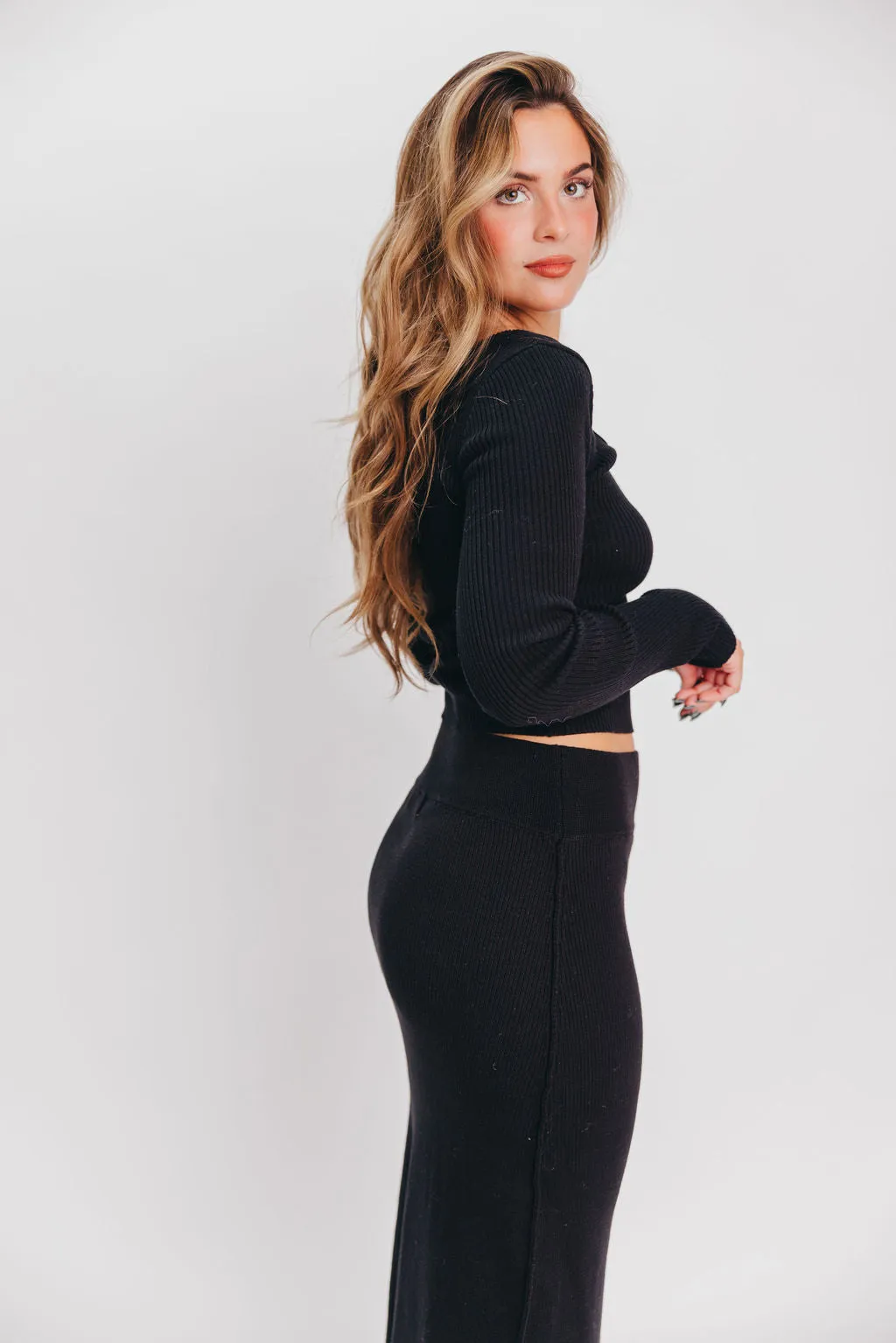 Julia Ribbed Midi Skirt in Black sold by Worth Collective product image thumbnail 3