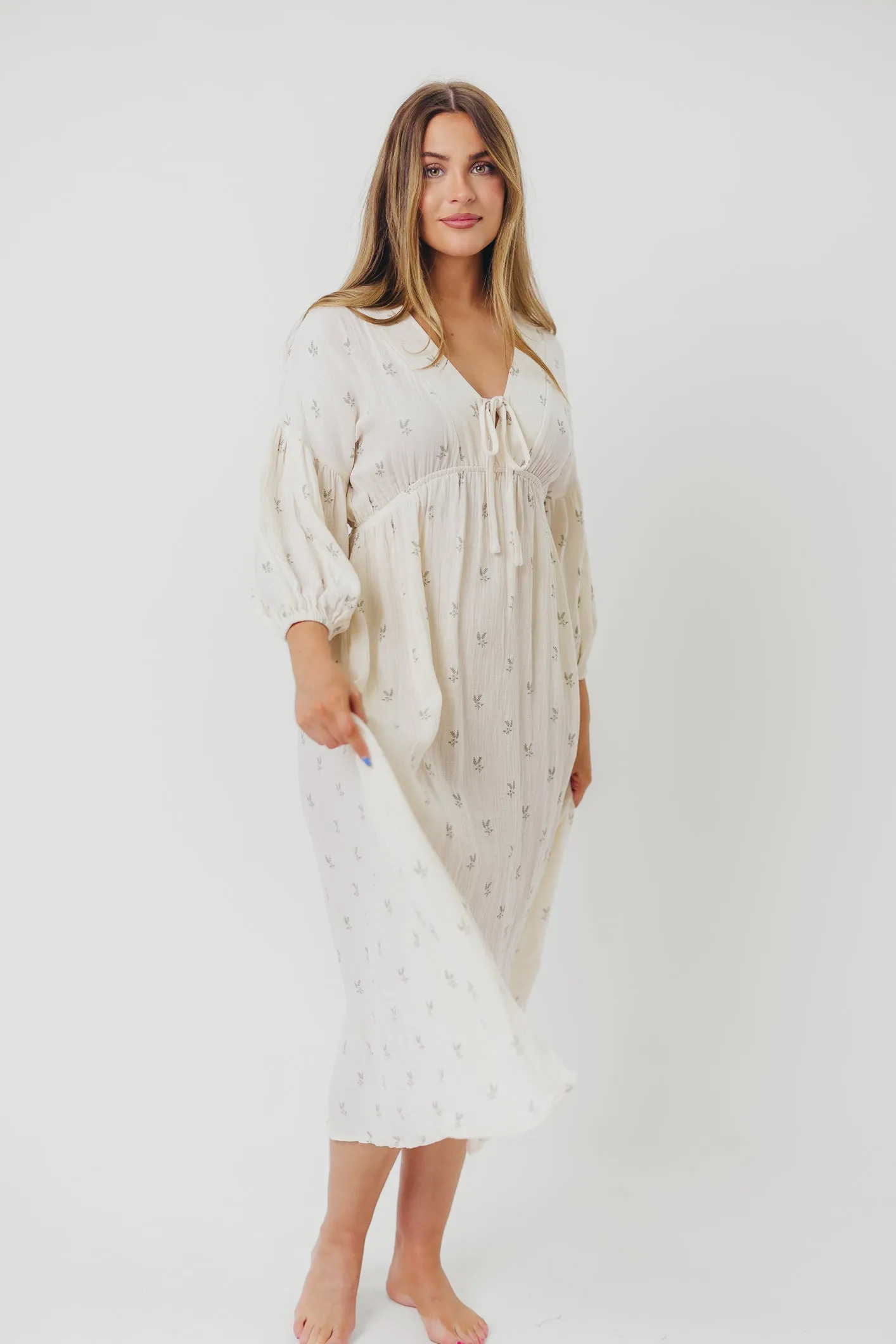 Hunter 100% Cotton Midi Dress in Soy/Sage Foliage sold by Worth Collective product image thumbnail 2