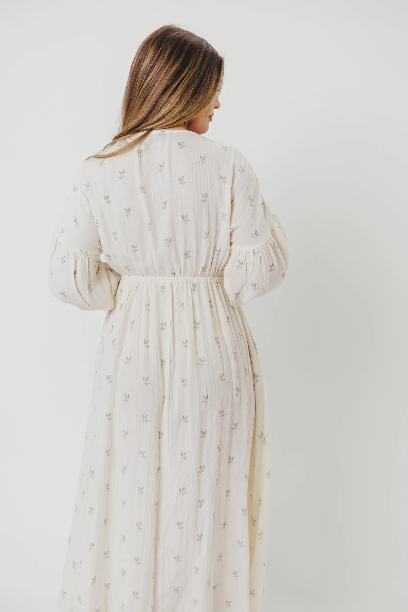 Hunter 100% Cotton Midi Dress in Soy/Sage Foliage sold by Worth Collective product image thumbnail 4