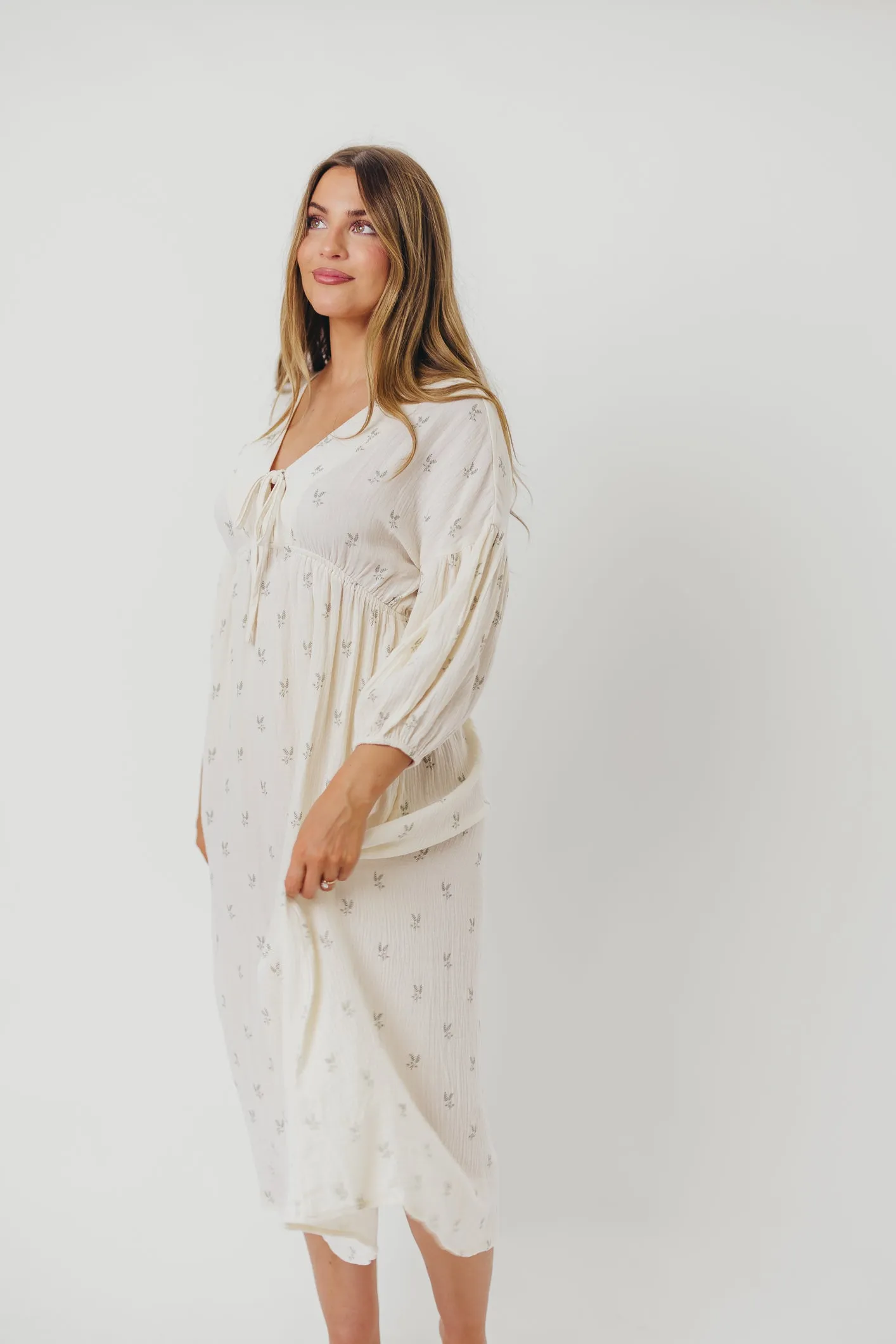 Hunter 100% Cotton Midi Dress in Soy/Sage Foliage sold by Worth Collective product image thumbnail 3