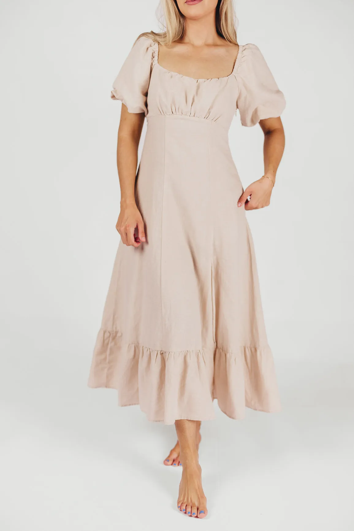 Beatrice Linen Fit-and-Flare Maxi Dress in Linen sold by Worth Collective