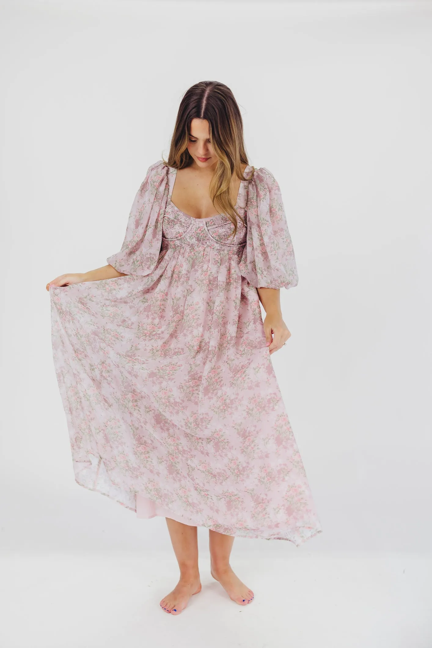 Harlow Maxi Dress in Mauve - Bump Friendly (Not Restocking) sold by Worth Collective