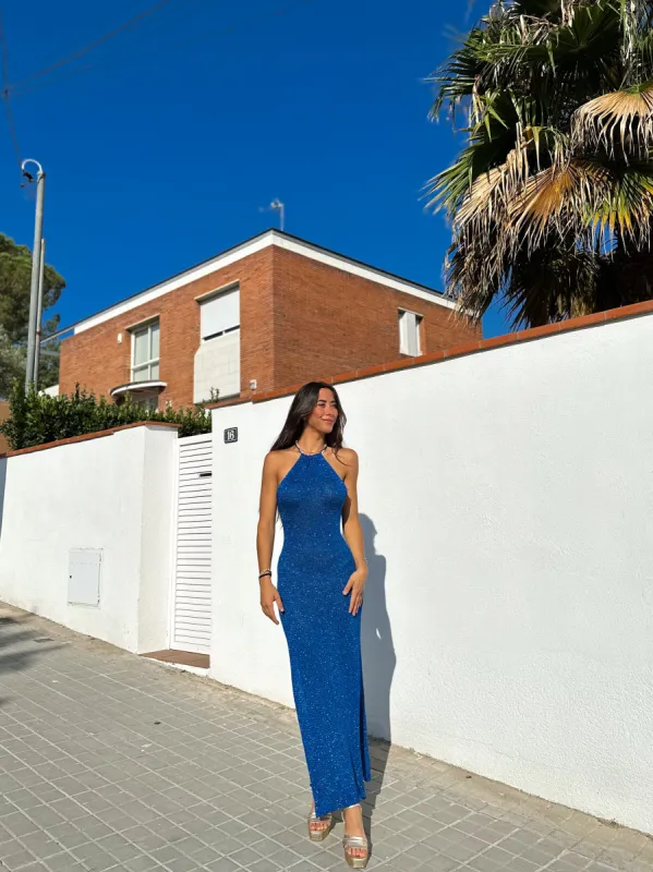 Vestido halter punto azul sold by Sorellas