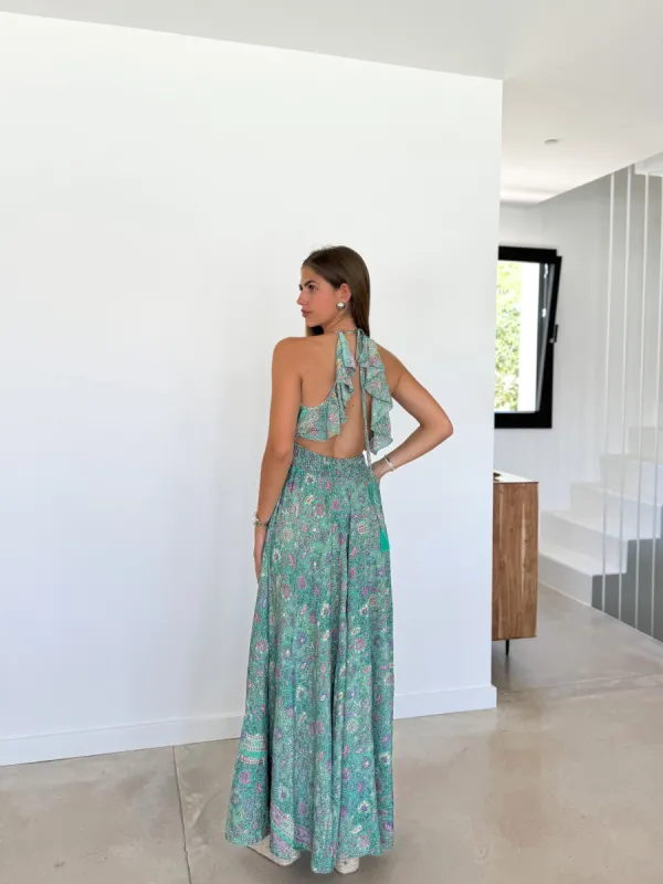 Vestido boho volantes turquesa sold by Sorellas