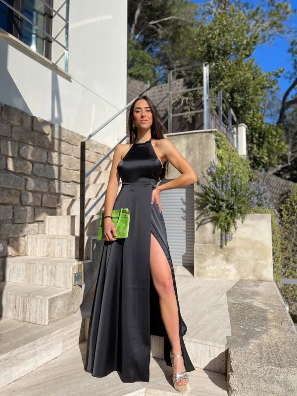 Vestido halter raso negro sold by Sorellas