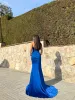 Vestido palabra picos raso azul sold by Sorellas