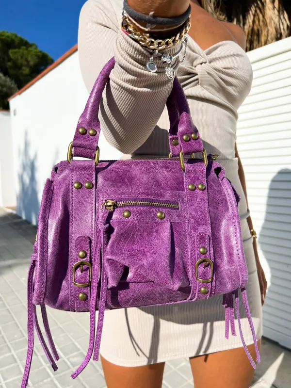 Bolso hebillas piel mate violeta sold by Sorellas