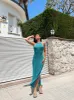 Vestido halter punto turquesa sold by Sorellas