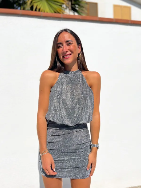 Vestido halter lurex plata sold by Sorellas