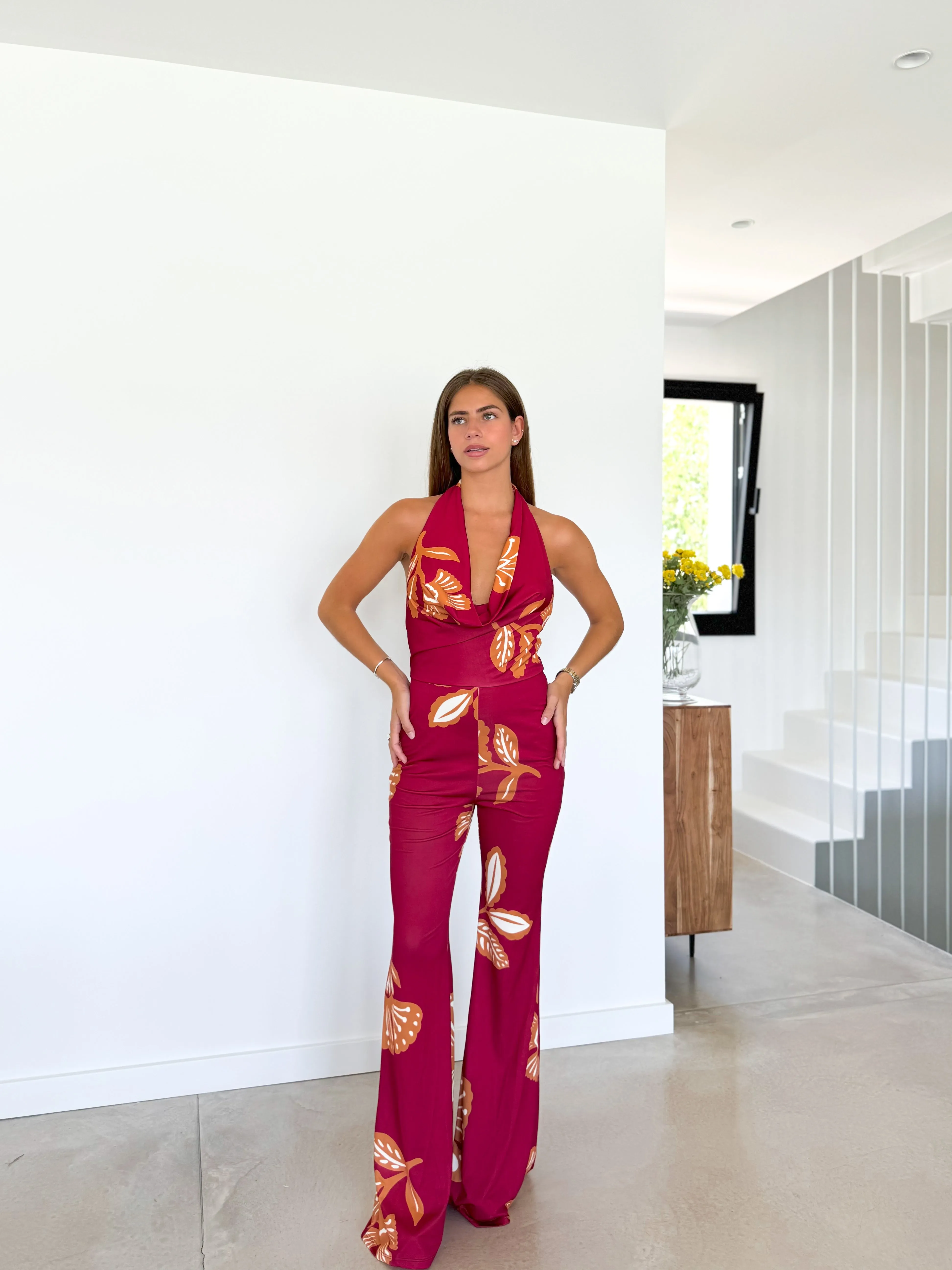 Mono cascada satin estampado burdeos sold by Sorellas