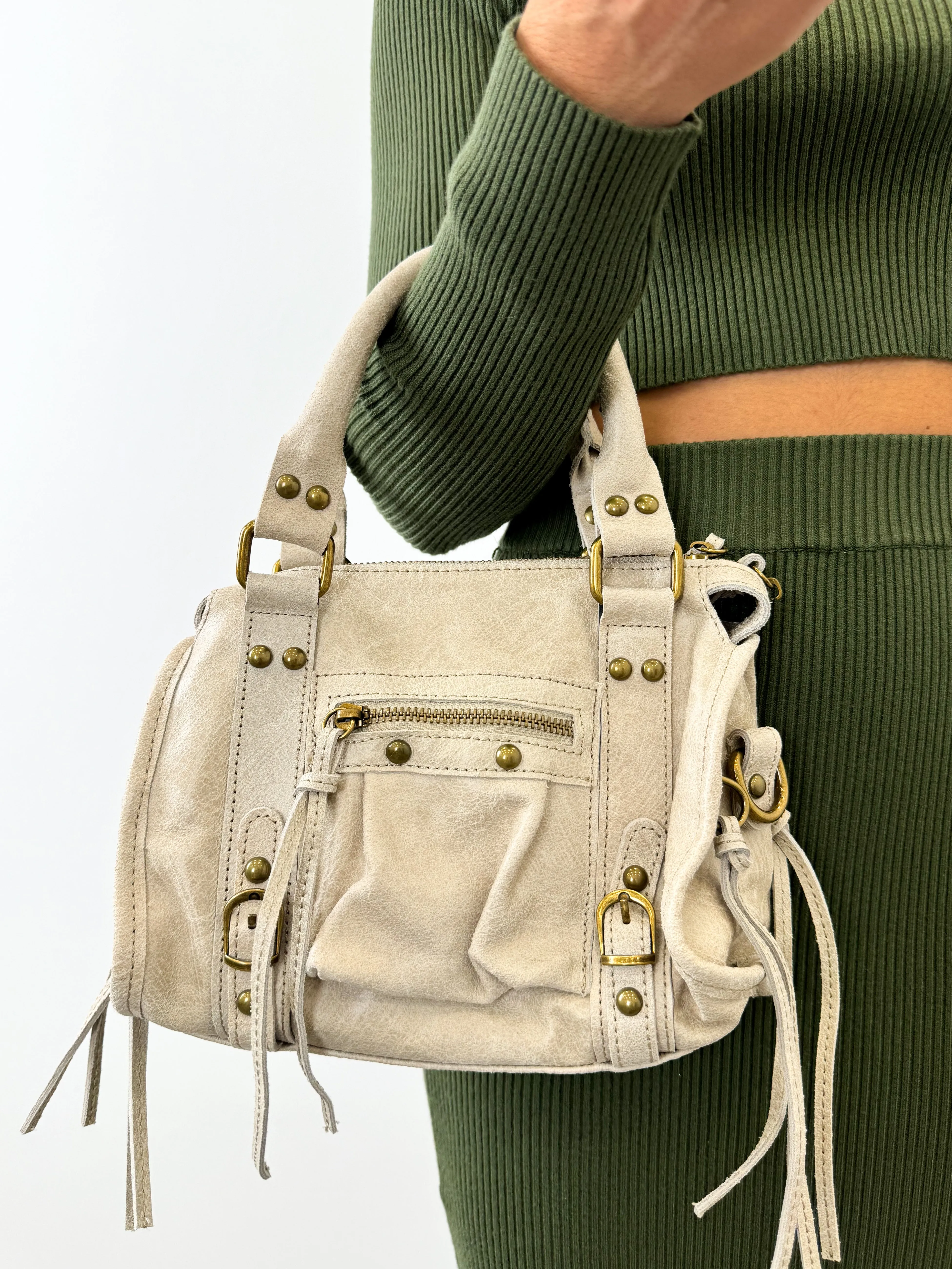 Bolso hebillas piel mate crema sold by Sorellas