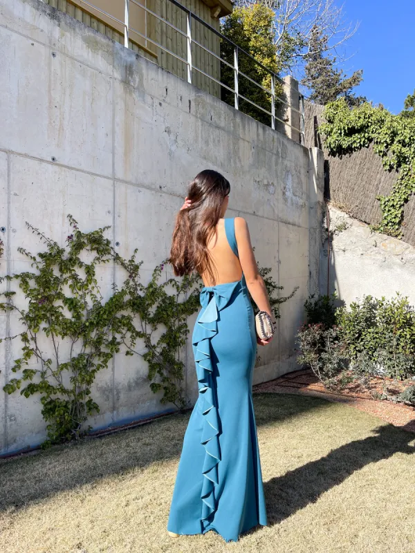 Vestido largo sirena petróleo sold by Sorellas