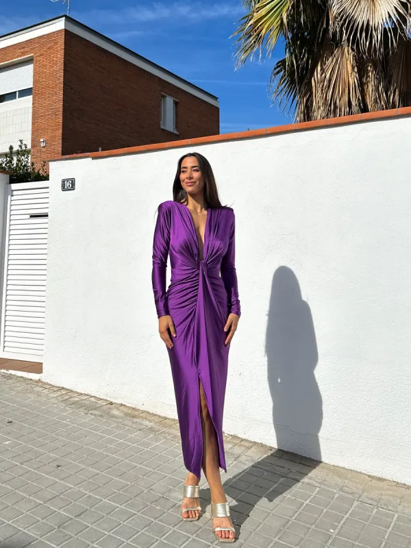 Vestido manga nudo morado sold by Sorellas