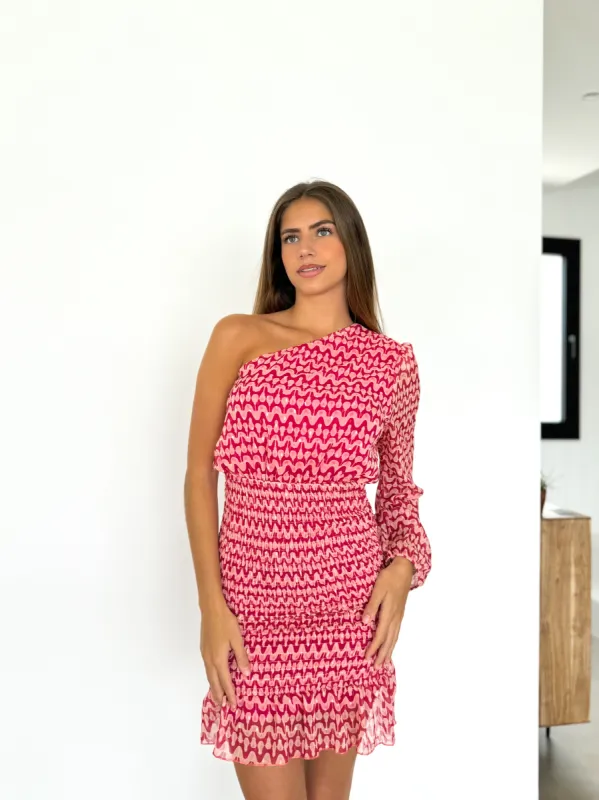 Vestido mini asimétrico nido frambuesa sold by Sorellas