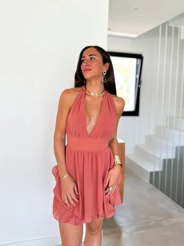 Vestido mini pico fluido coral sold by Sorellas