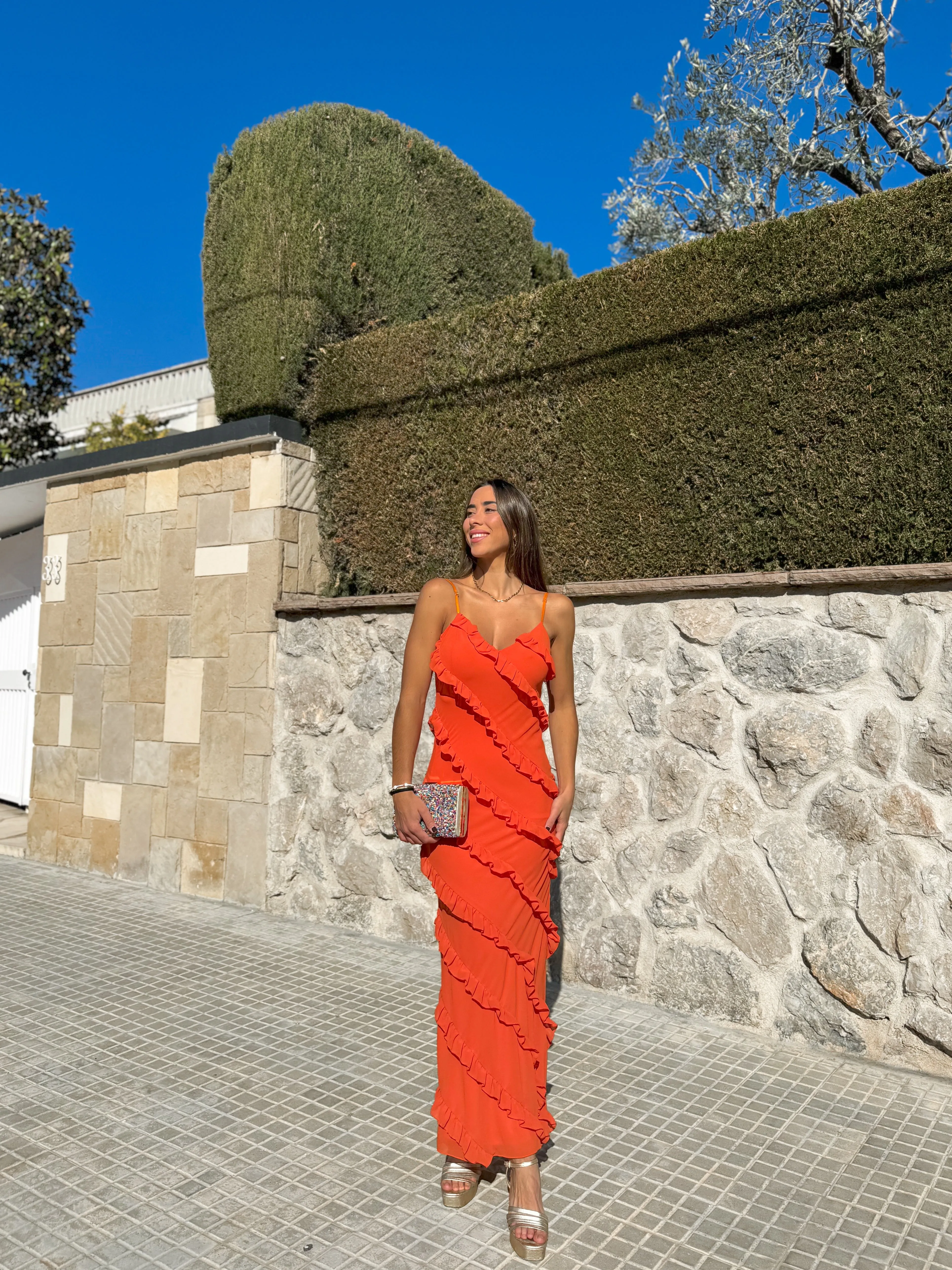 Vestido volantes crepe naranja sold by Sorellas product image thumbnail 2