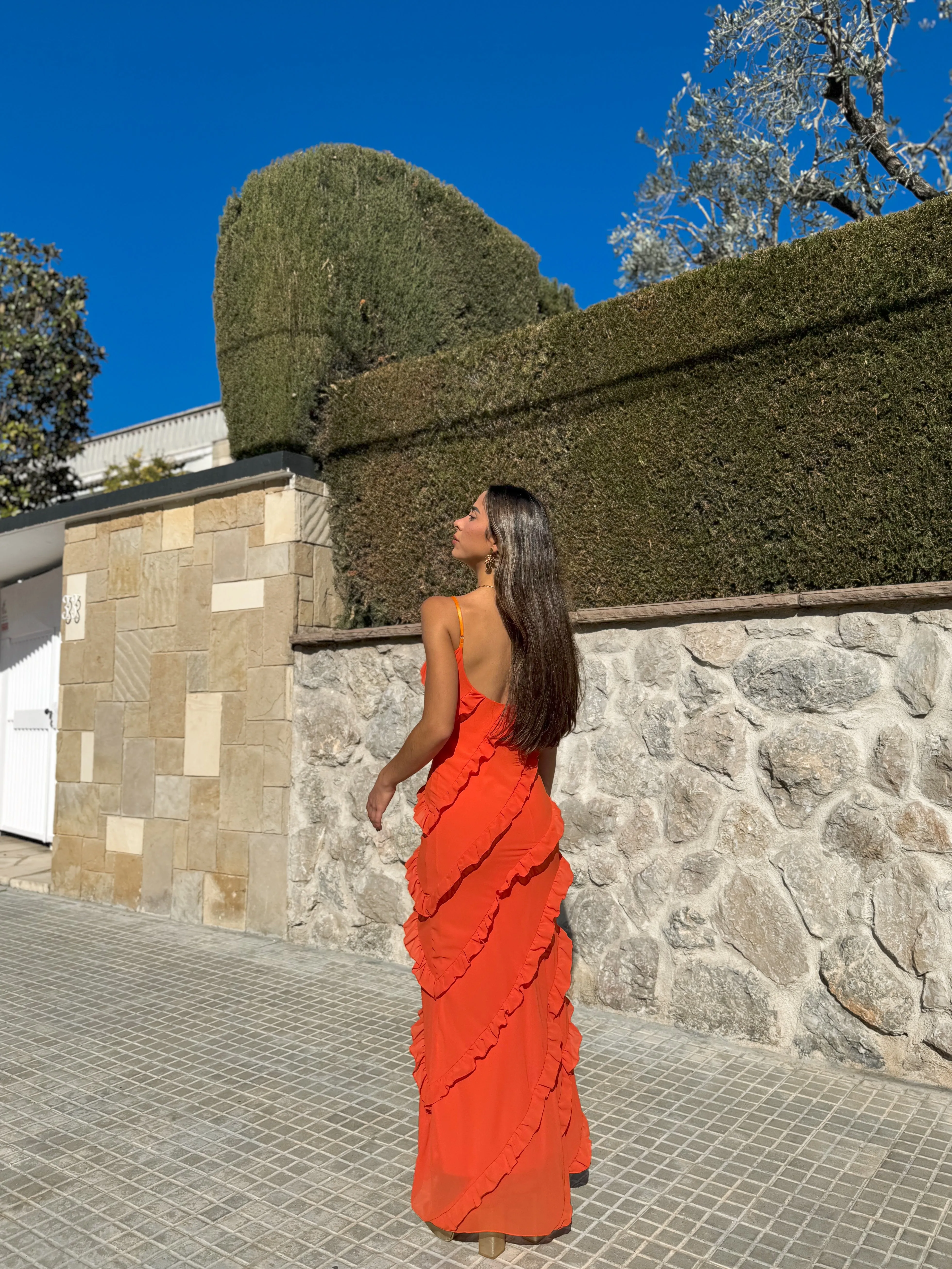 Vestido volantes crepe naranja sold by Sorellas product image thumbnail 3