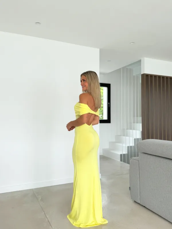 Vestido bardot espalda amarillo sold by Sorellas