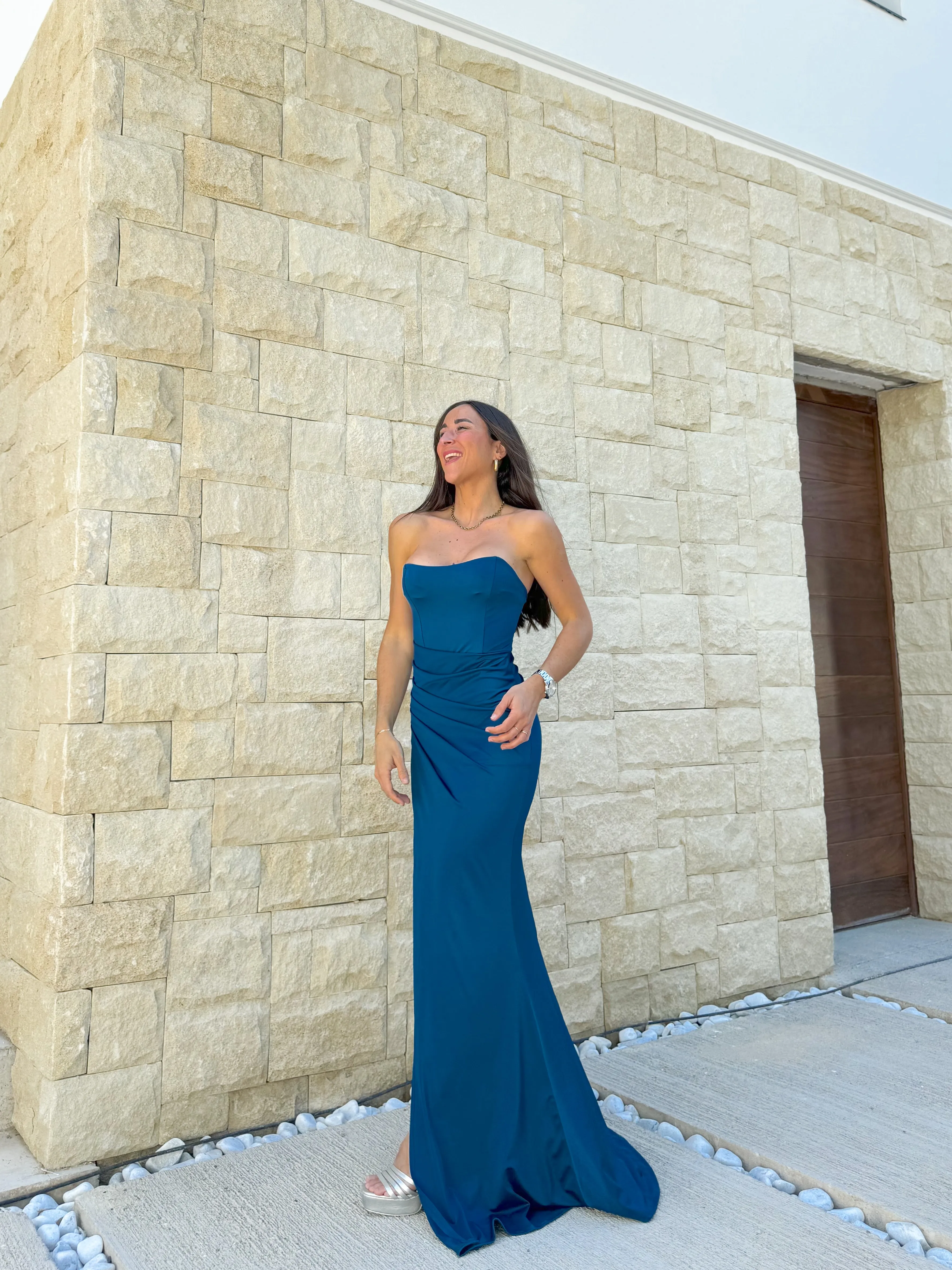 Vestido palabra tirantes entrelazado petróleo sold by Sorellas