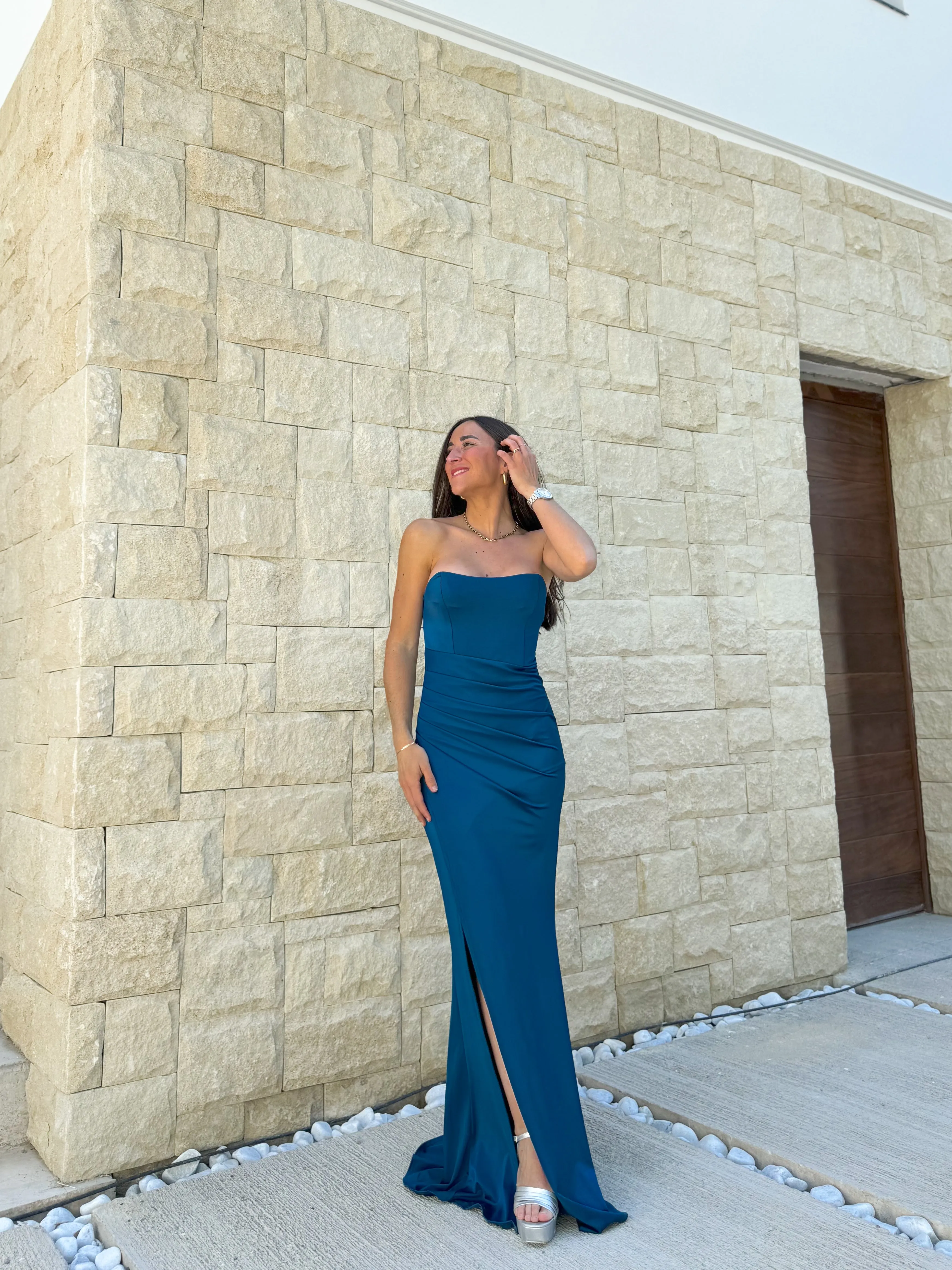 Vestido palabra tirantes entrelazado petróleo sold by Sorellas product image thumbnail 3