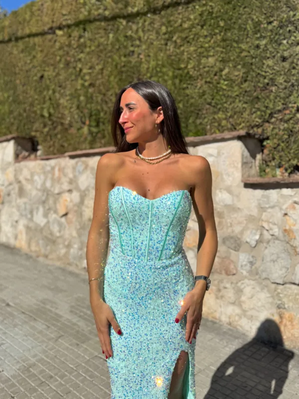 Vestido corse sirena glitter turquesa sold by Sorellas